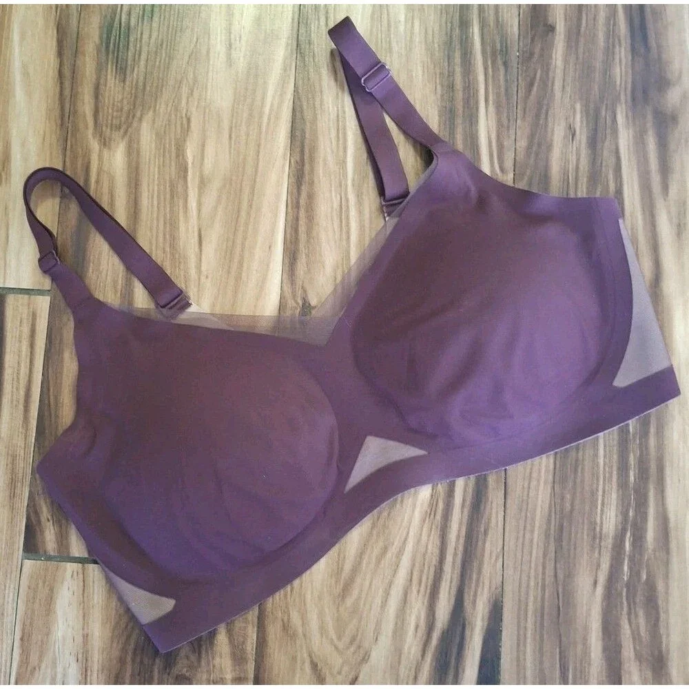 Honeylove Crossover Wireless Bra Size 1X Maroon Red Tan Padded Lightly Lined - Picture 1 of 9